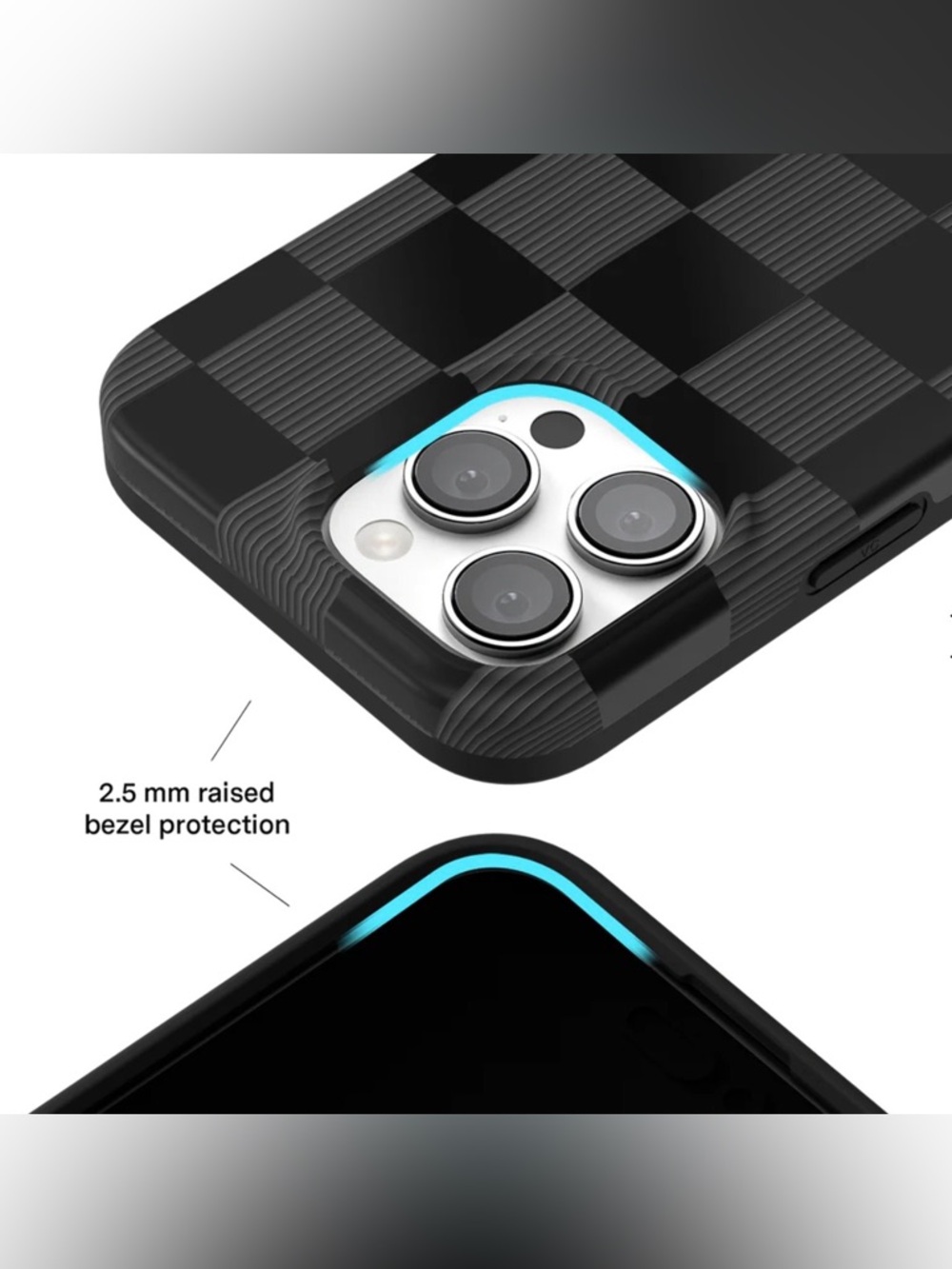 Black and Gray Checkered Case for iPhone 16 Pro Max with Magnetic Ring - Picture 3 of 7